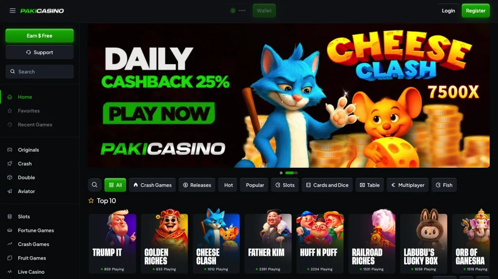 Pakicasino game interface 